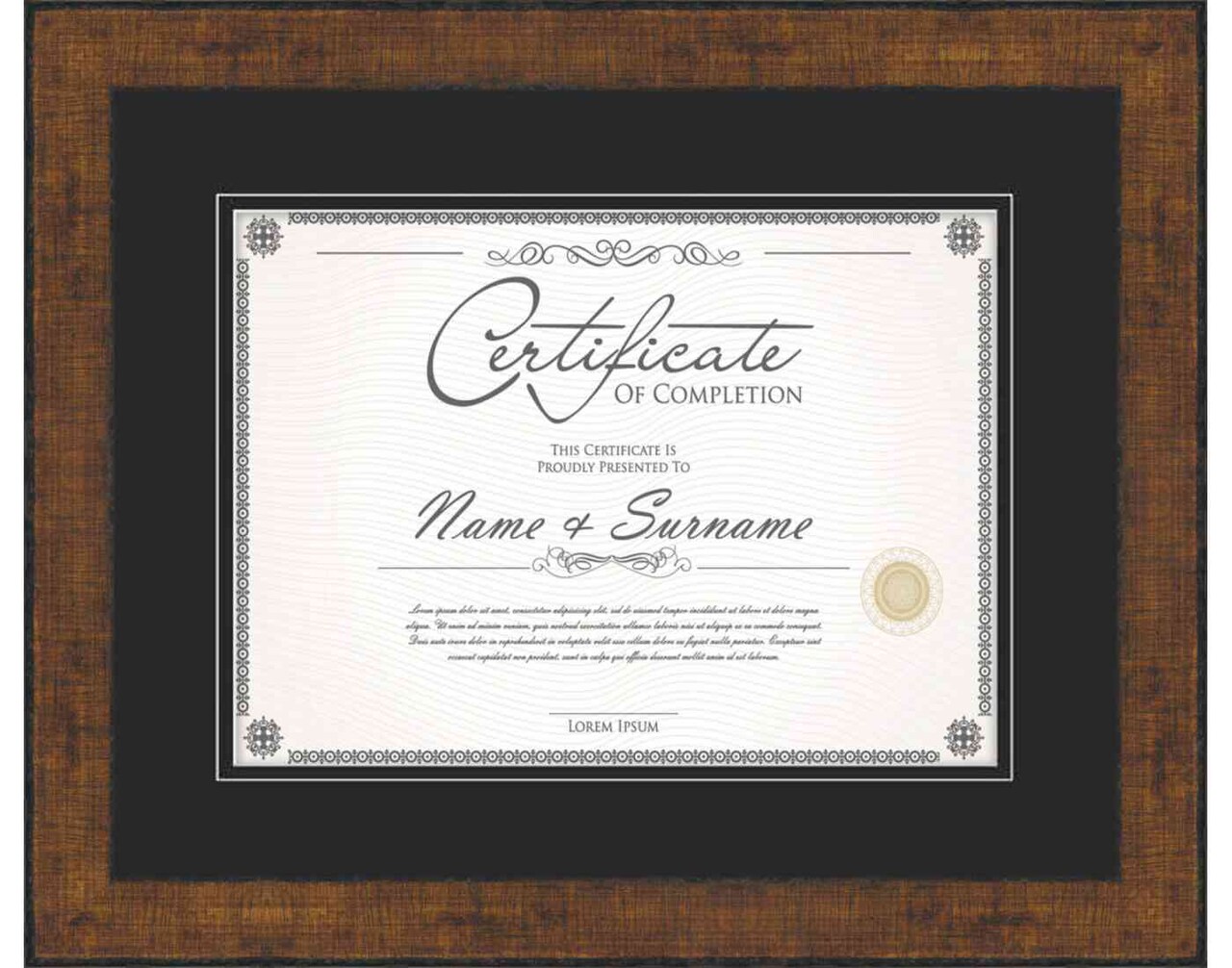 Antique Gold Diploma Frame for Certificate, Acid-Free Black Mat, UV Acrylic, Backing, and Hanging Hardware, 8 Sizes Available